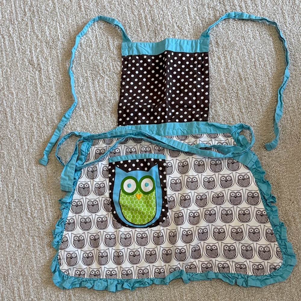 Owl Print Apron with Blue Accents